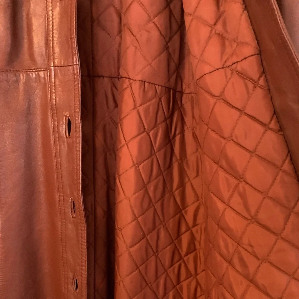 Vintage 70s Women’s Leather Trench Coat w/ Hood & Belt - Picture 5 of 8